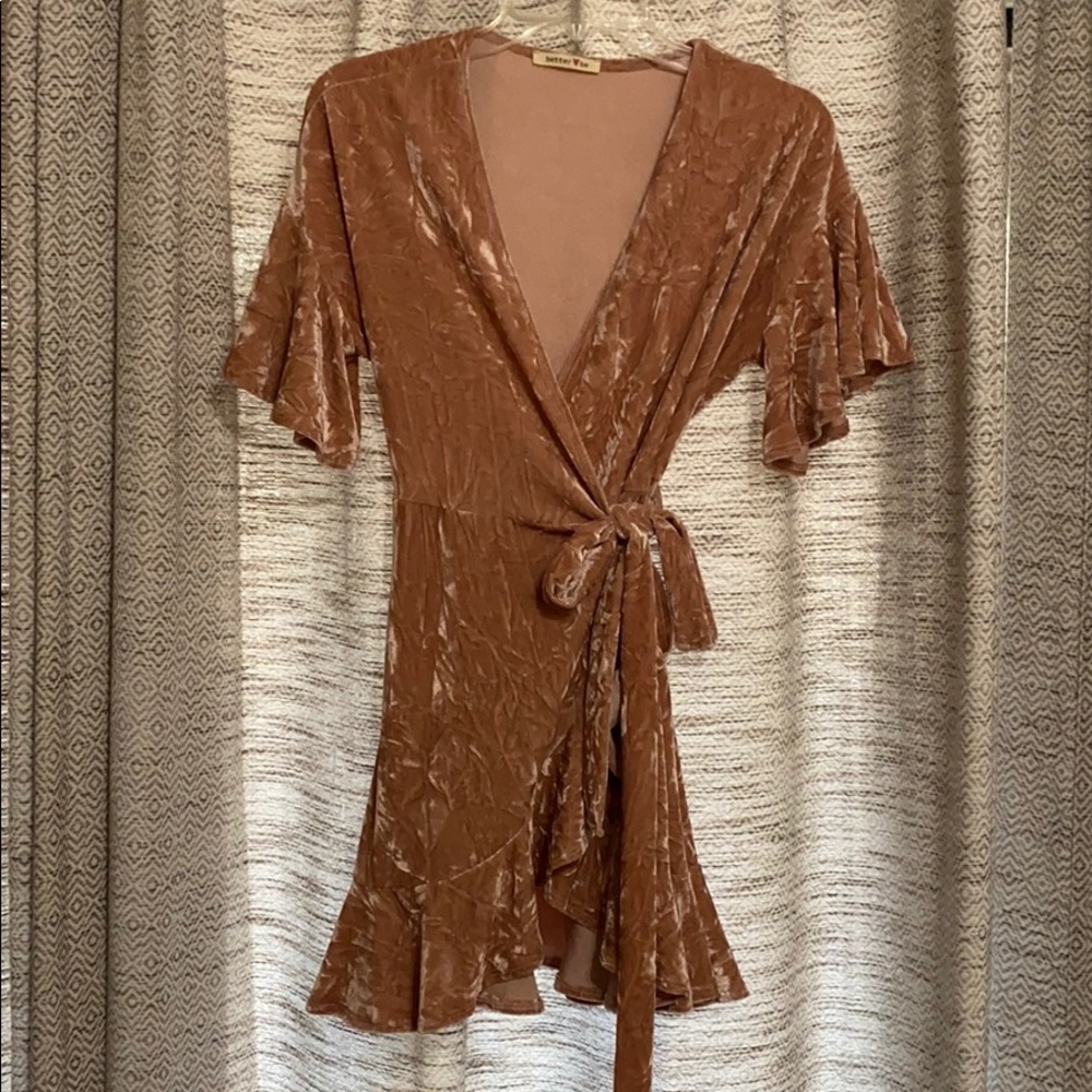 Crushed velvet wrap mini dress